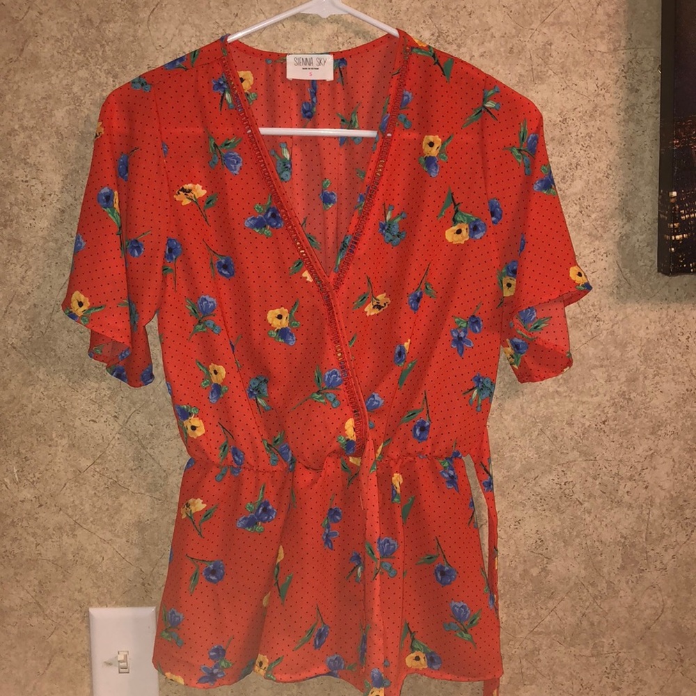 Orange V Neck Blouse